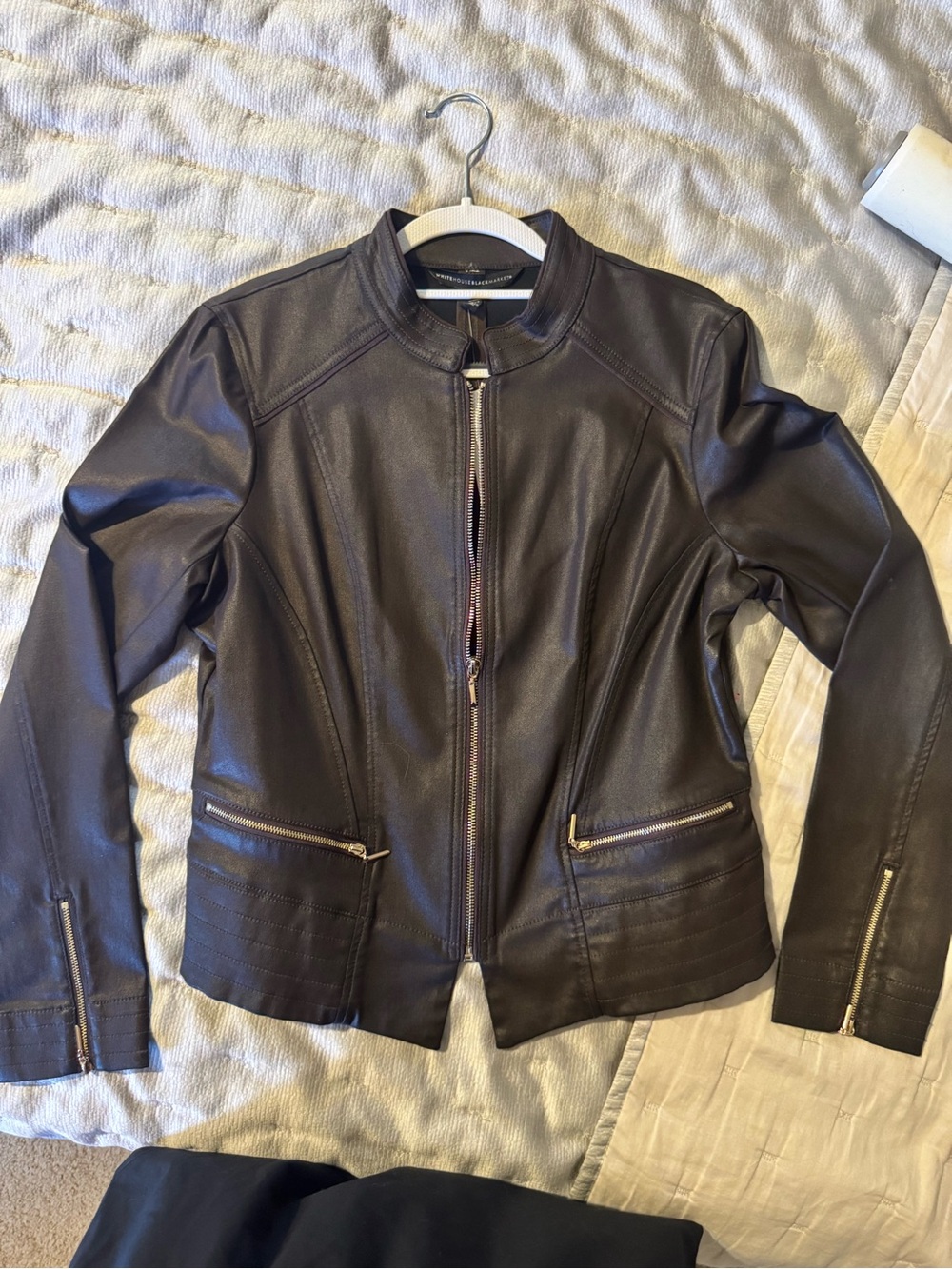 White House Black Market Women's Dark Chocolate Leather Zip Jacket